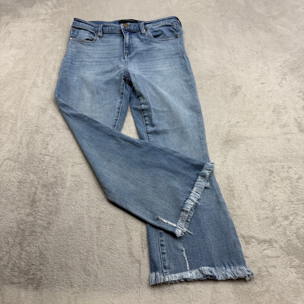 Liverpool Cropped Flare Jeans Women 8/29 Frayed Raw Hem Distressed Boho Denim